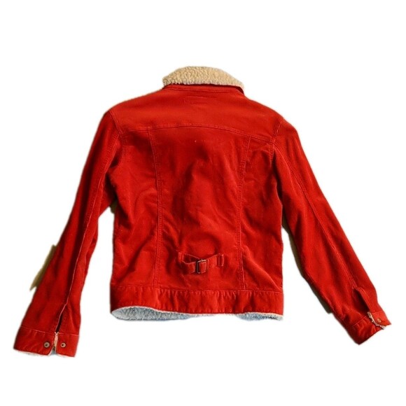 Retro Lazer Jeans Corduroy Jacket Medium Women Snap Buttons Red Sherpa Lined M - Picture 6 of 11